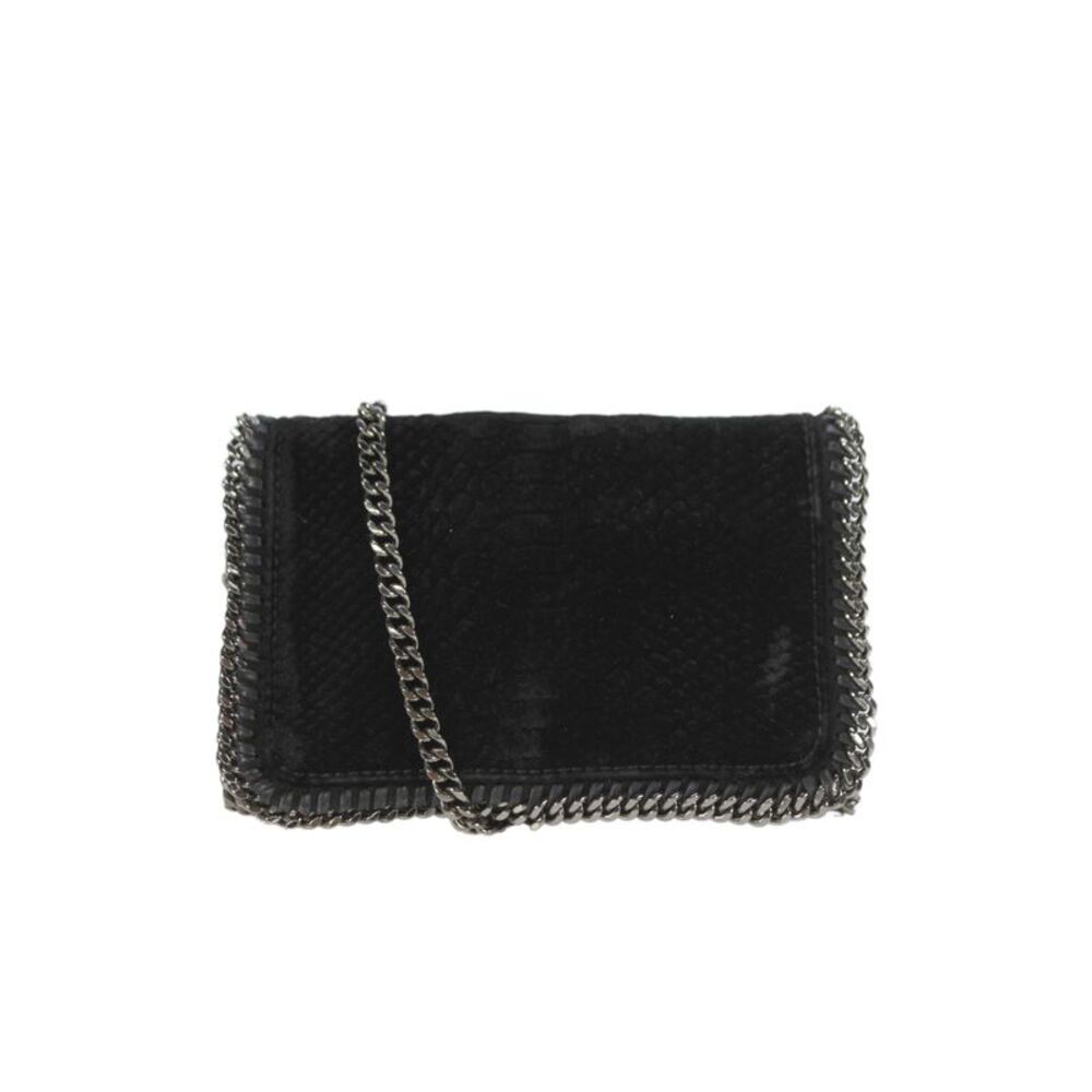 Stella McCartney Womens Suede Snakeskin Chain Crossbody Handbag Black Silver